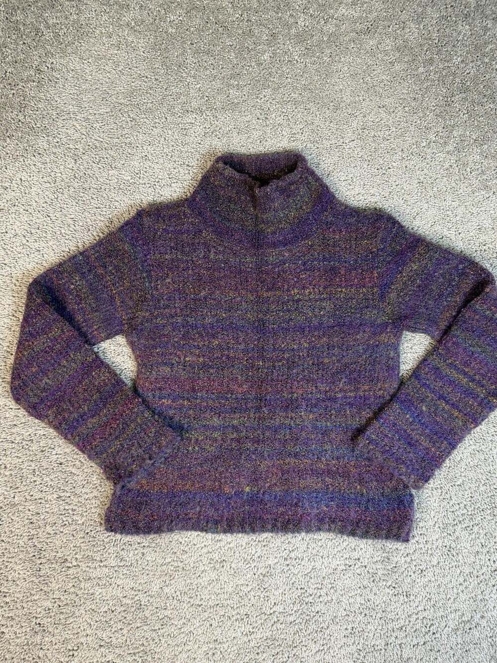 VTG AVALIN Sweater Pullover Womens S Purple Chunky-Knit Mock Neck Heavyweight